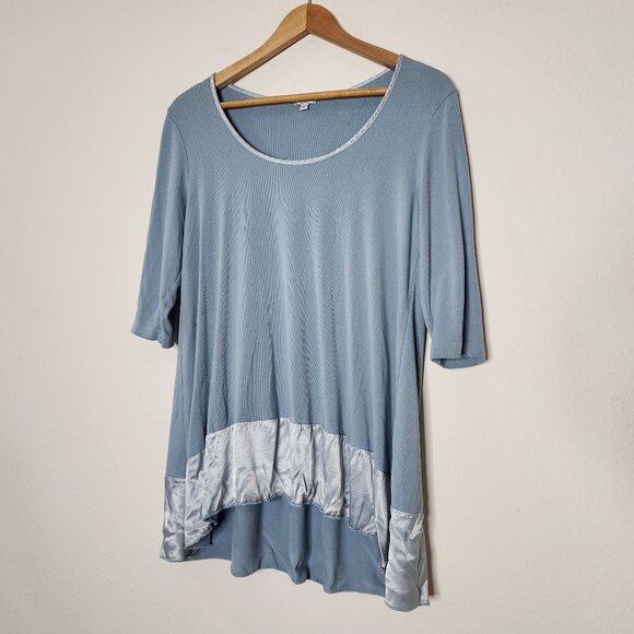 PJ Harlow Kiki Womens Large Blue Pajama Top Supima Cotton Satin Trim - Picture 1 of 8